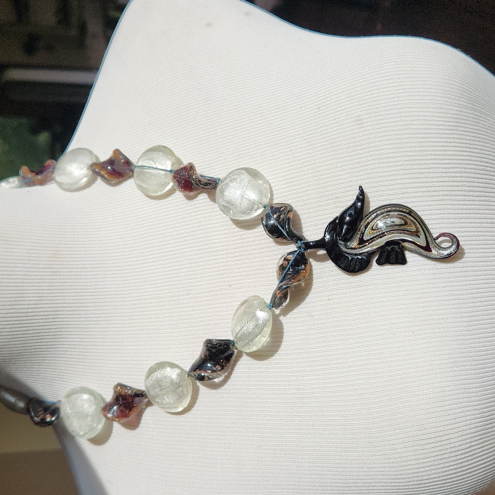 Glass knot tied Black and white necklace